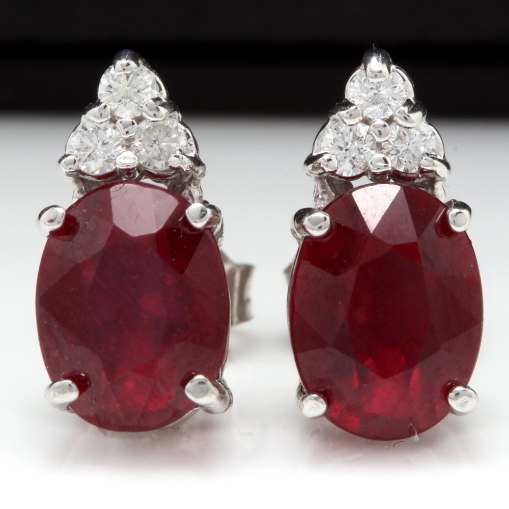 4.20ct Red Ruby Natural Diamond 14KW Gold Earrings